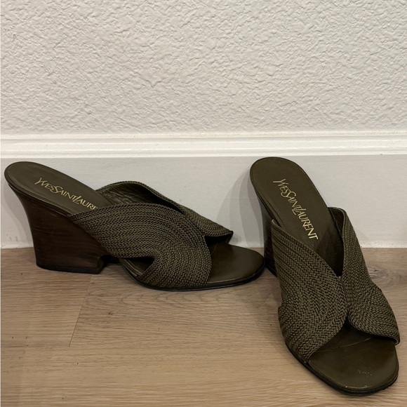 Yves Saint Laurent Olive Woven Mules - Picture 5 of 8
